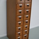 German Oak Apothecary Cabinet with Enamel Shields, 1940s