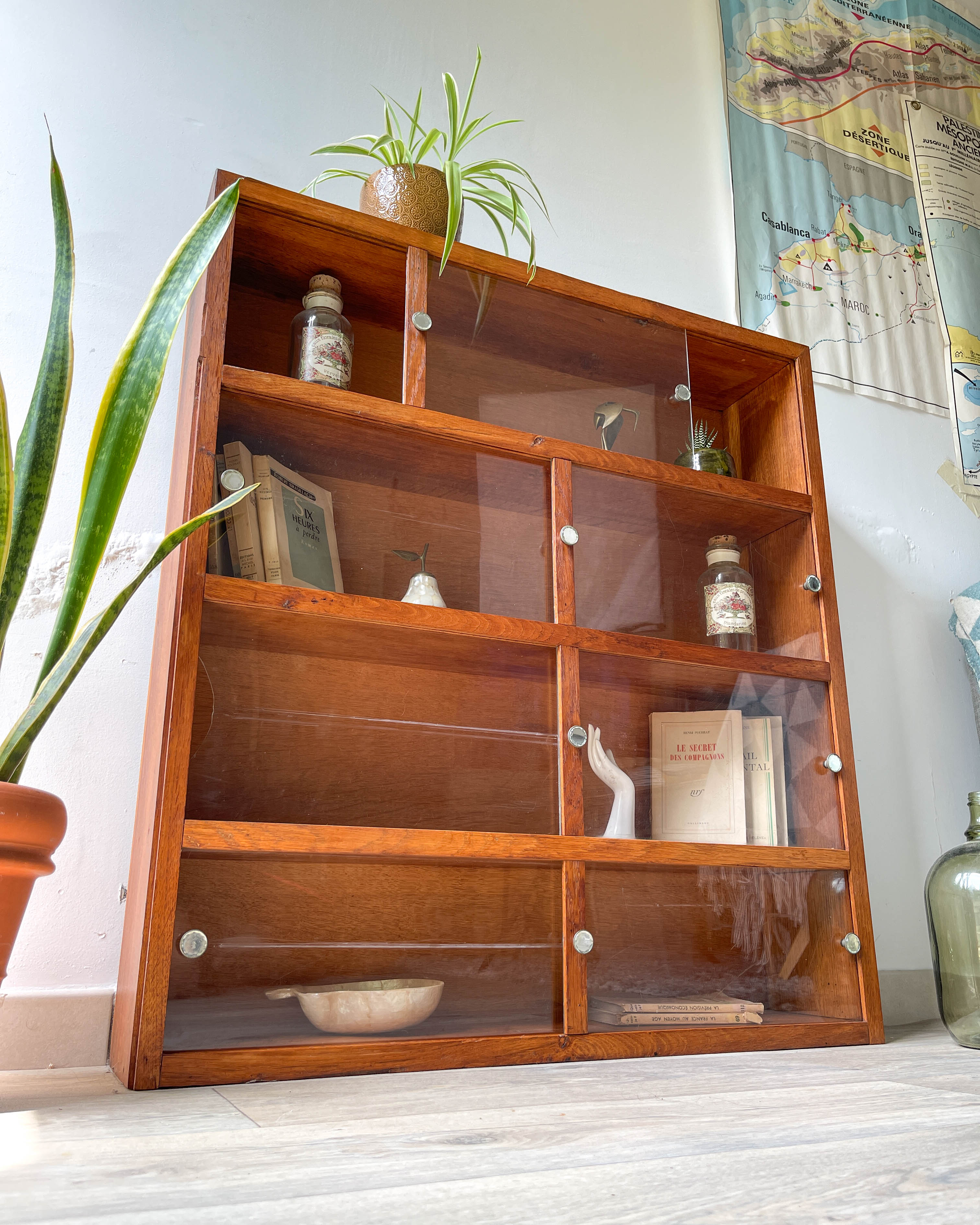Vintage oak wall display case