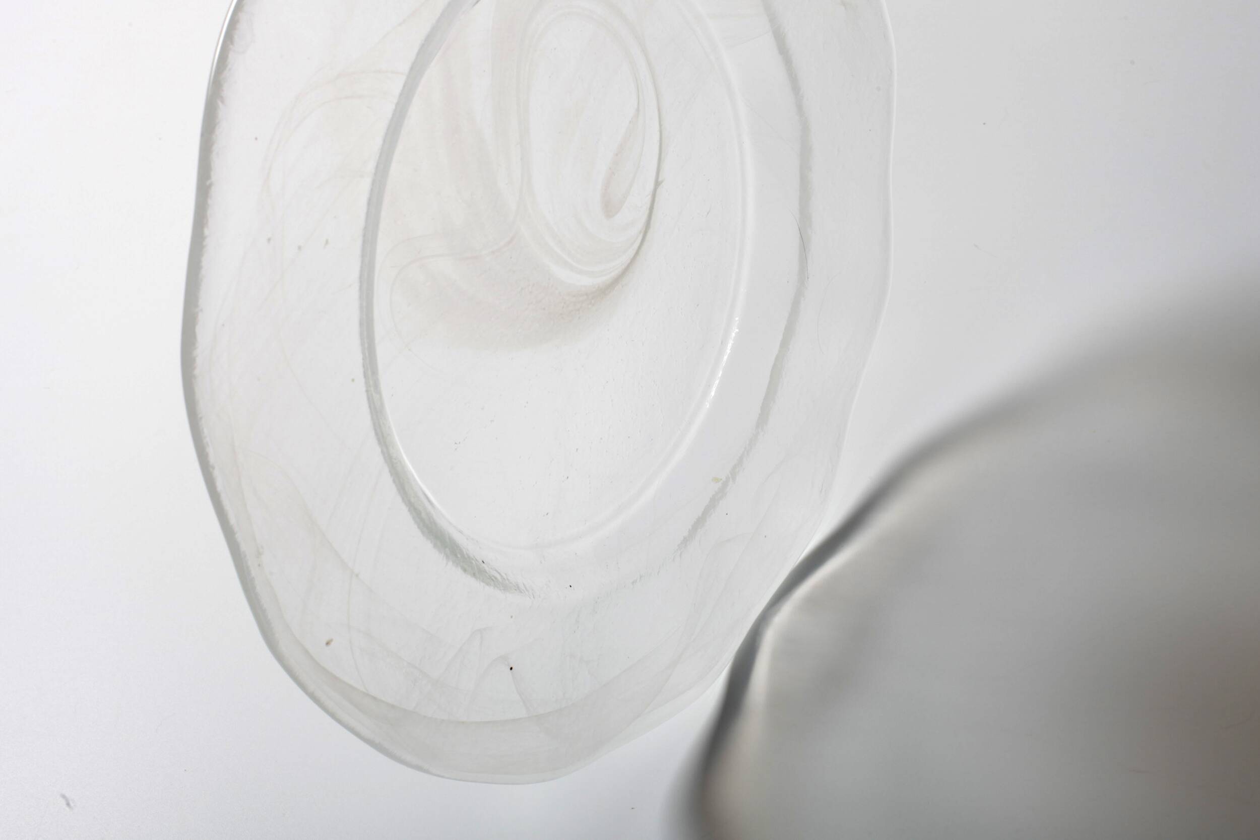 Vintage Swirl Design Glass Platter / Minimalist White Centerpiece / Italy