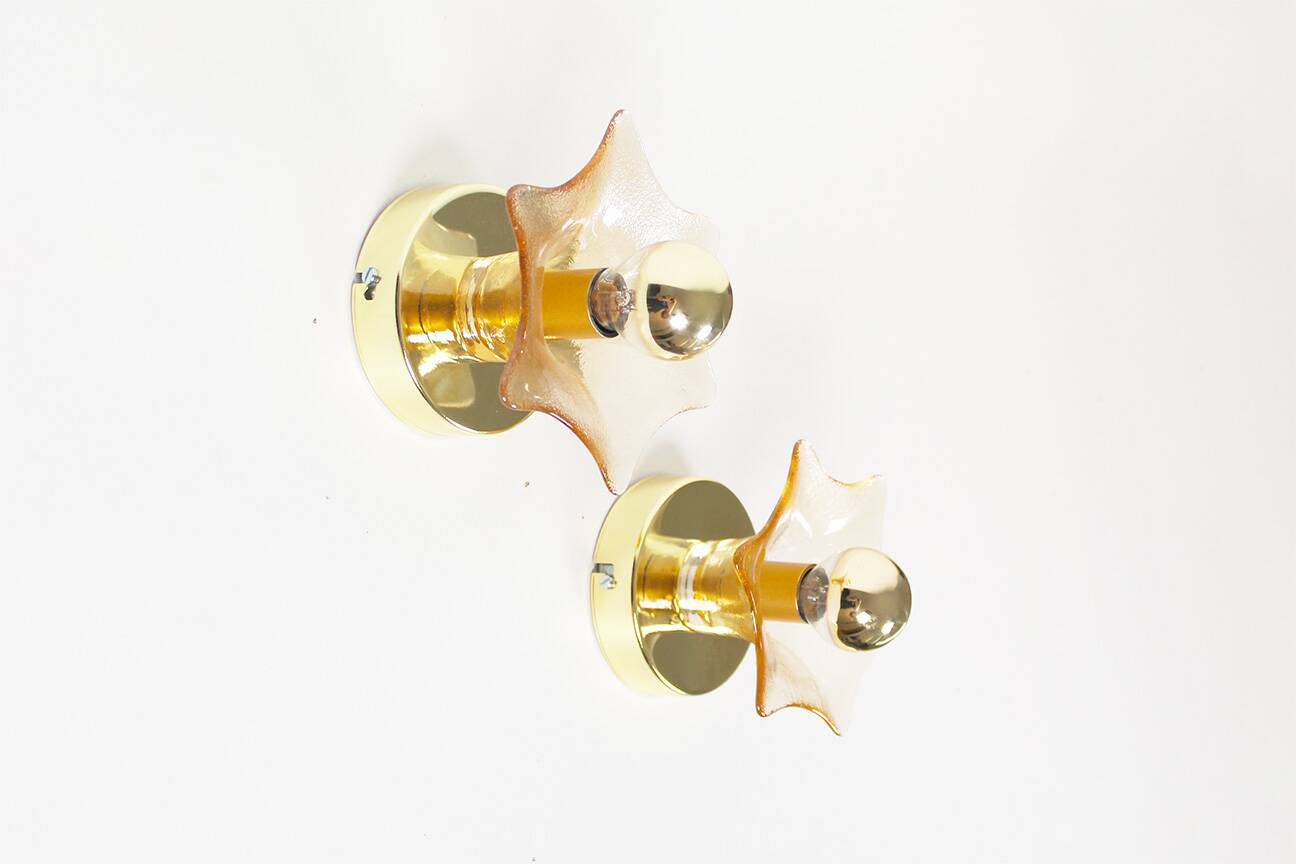 Pair of Murano Glass and brass wall lamps by Sische, Germany 1970's