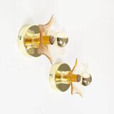 Pair of Murano Glass and brass wall lamps by Sische, Germany 1970's