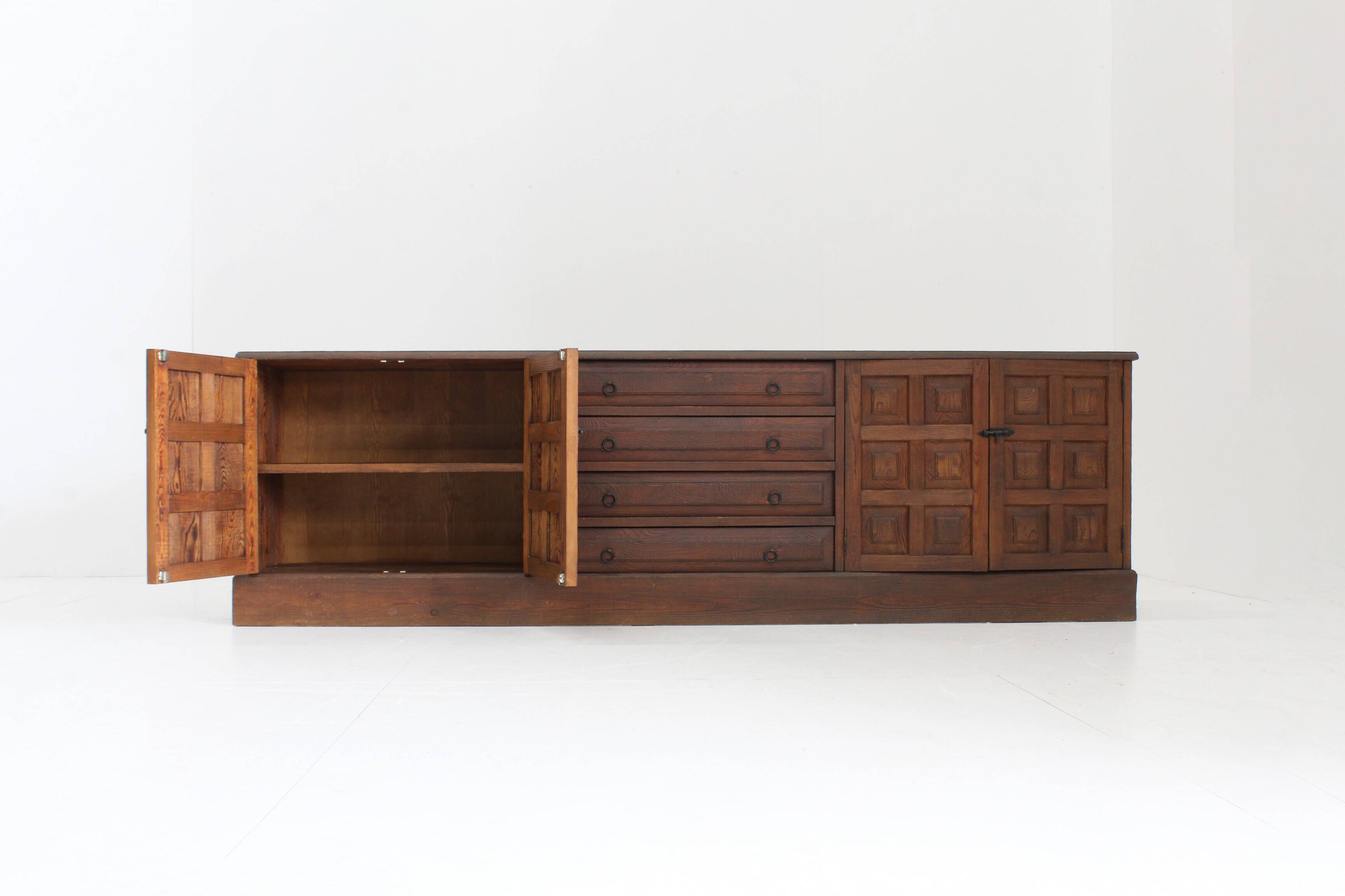 Vintage Brutalist Sideboard solid wood , Spain 1970s