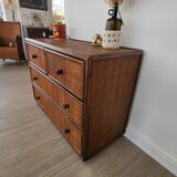 Rattan and solid wood chest of drawers