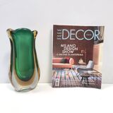 Vintage Green and Yellow  Sommerso Murano Glass Vase attr. to Flavio Poli, Italy