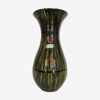 Vase diabolo Saint Clément, décor de joncs peint à la main, numéroté 1950/1960