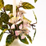 Hand-painted Toleware table lamp with wild apple blossom flowers, Salvadori, Italy, 1950s.