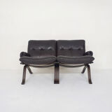 Brown leather two-seater sofa, Norway 1970's