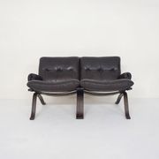 Brown leather two-seater sofa, Norway 1970's