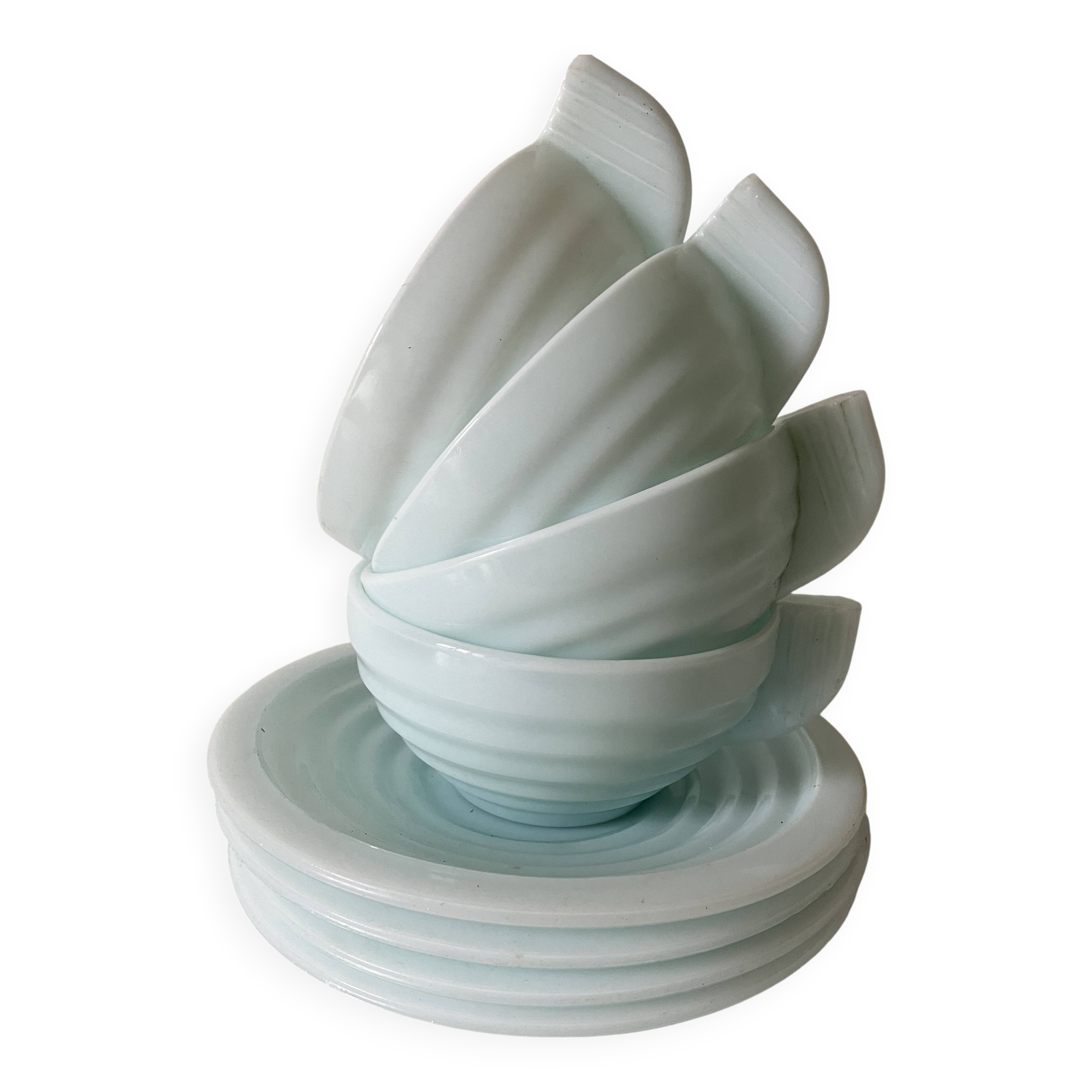 4 mint opaline cups and saucers