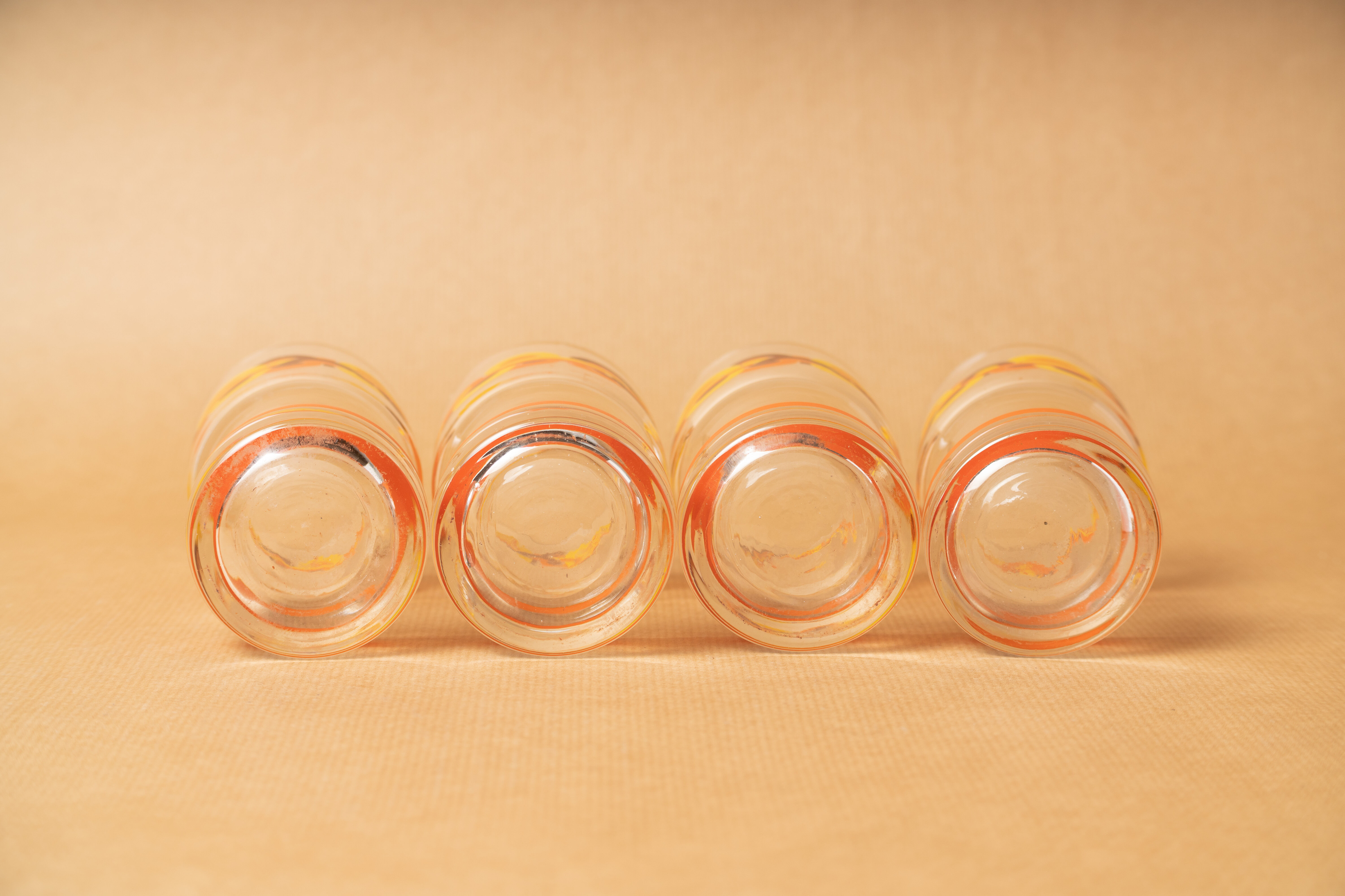 7 glasses orangeade orange pattern circles silkscreen prints vintage 1970