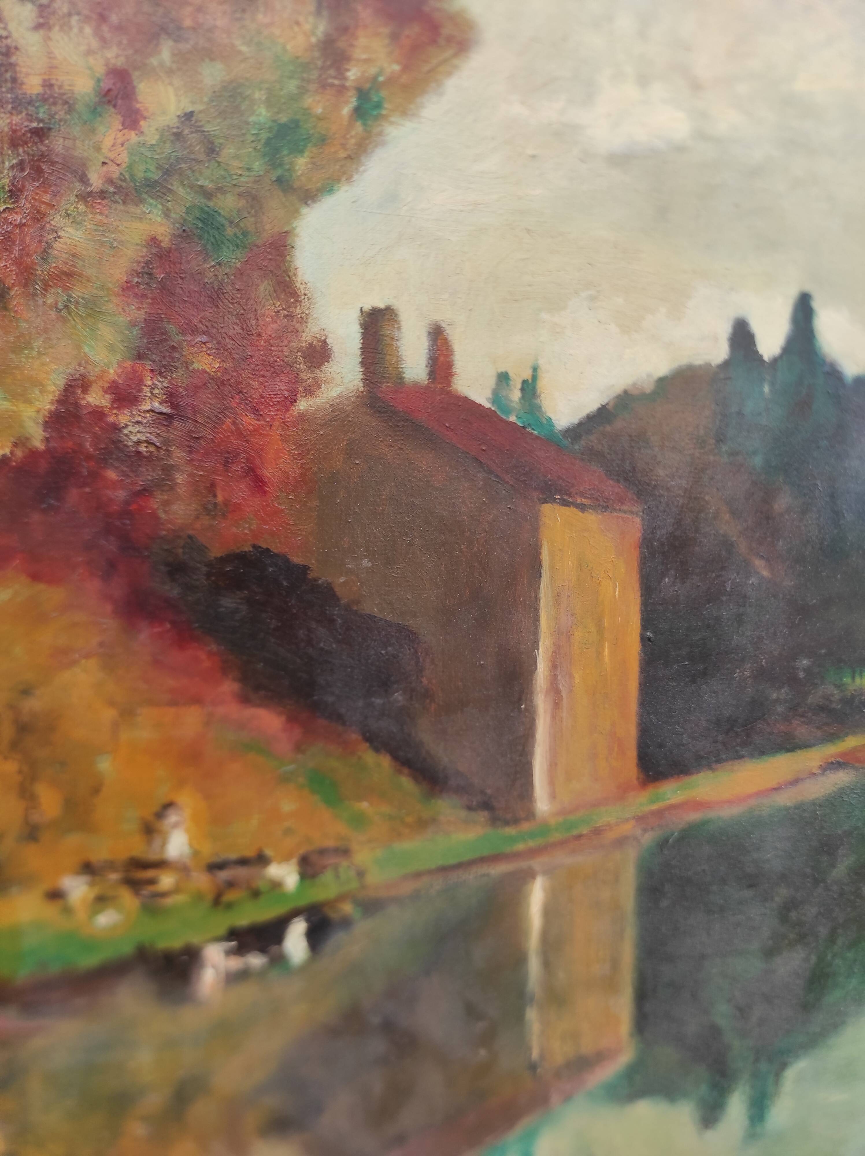 French vintage oil painting landscape, signed A&C Pradel, 1993