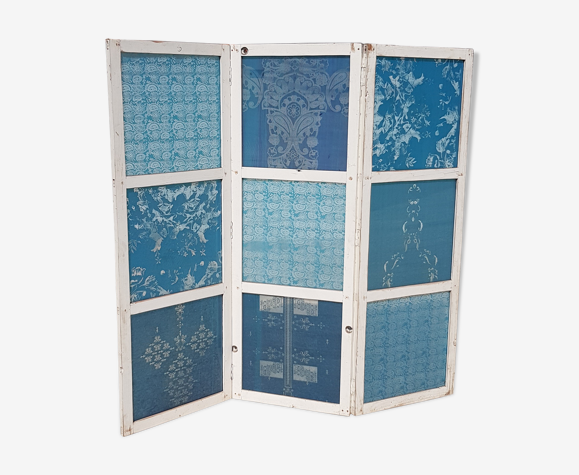 Ancien paravent avec panneaux de verre sérigraphiés