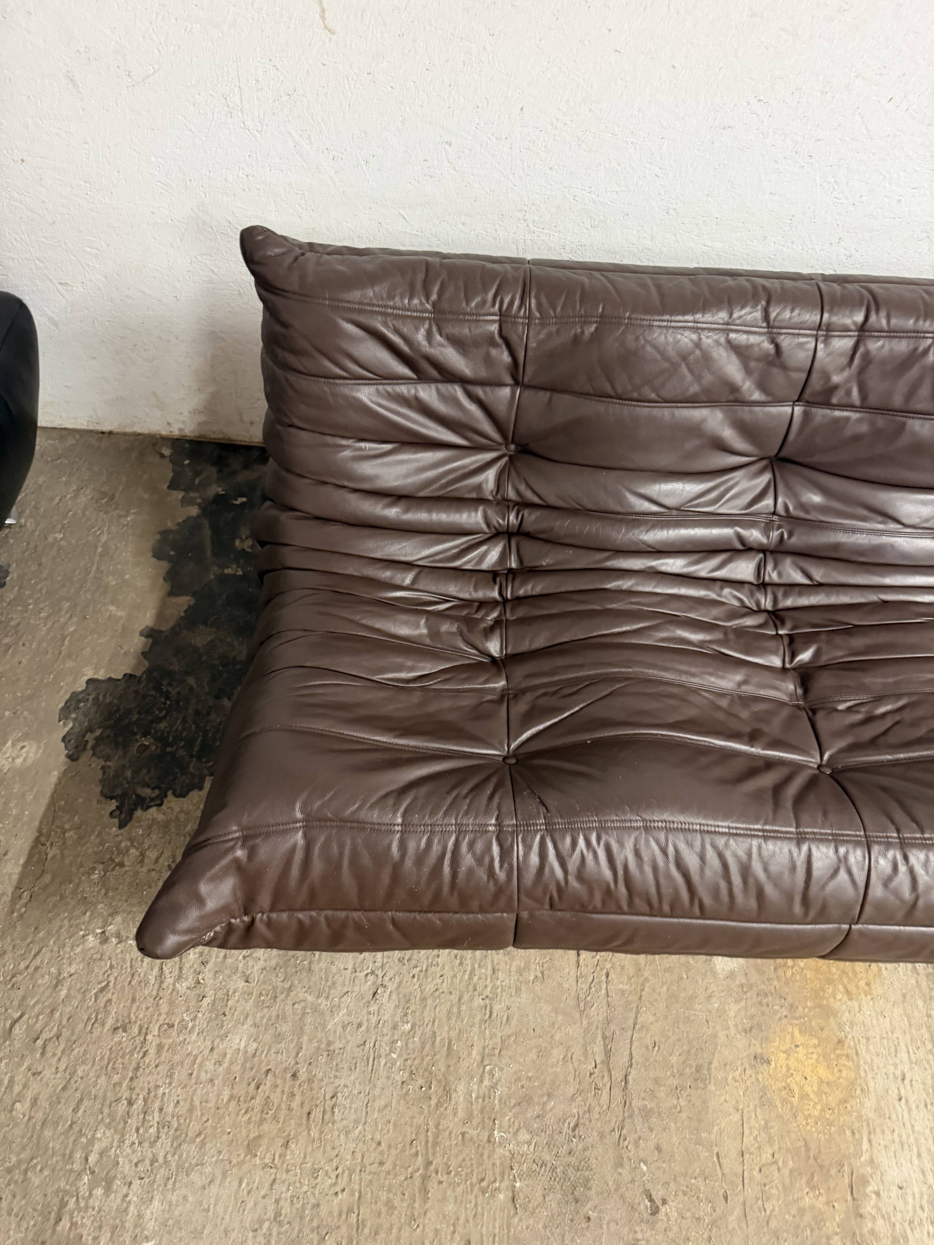 100% authentic Ligne Roset Togo 3-seater in chocolate brown original leather.