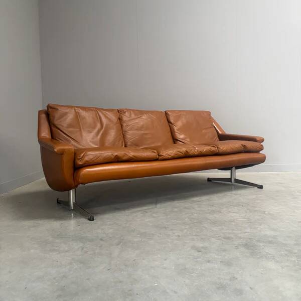 Cognac leather ESA lounge sofa, Denmark 1970s