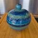 Vintage ceramic bonbonnière in Bitossi Rimini Blue style.