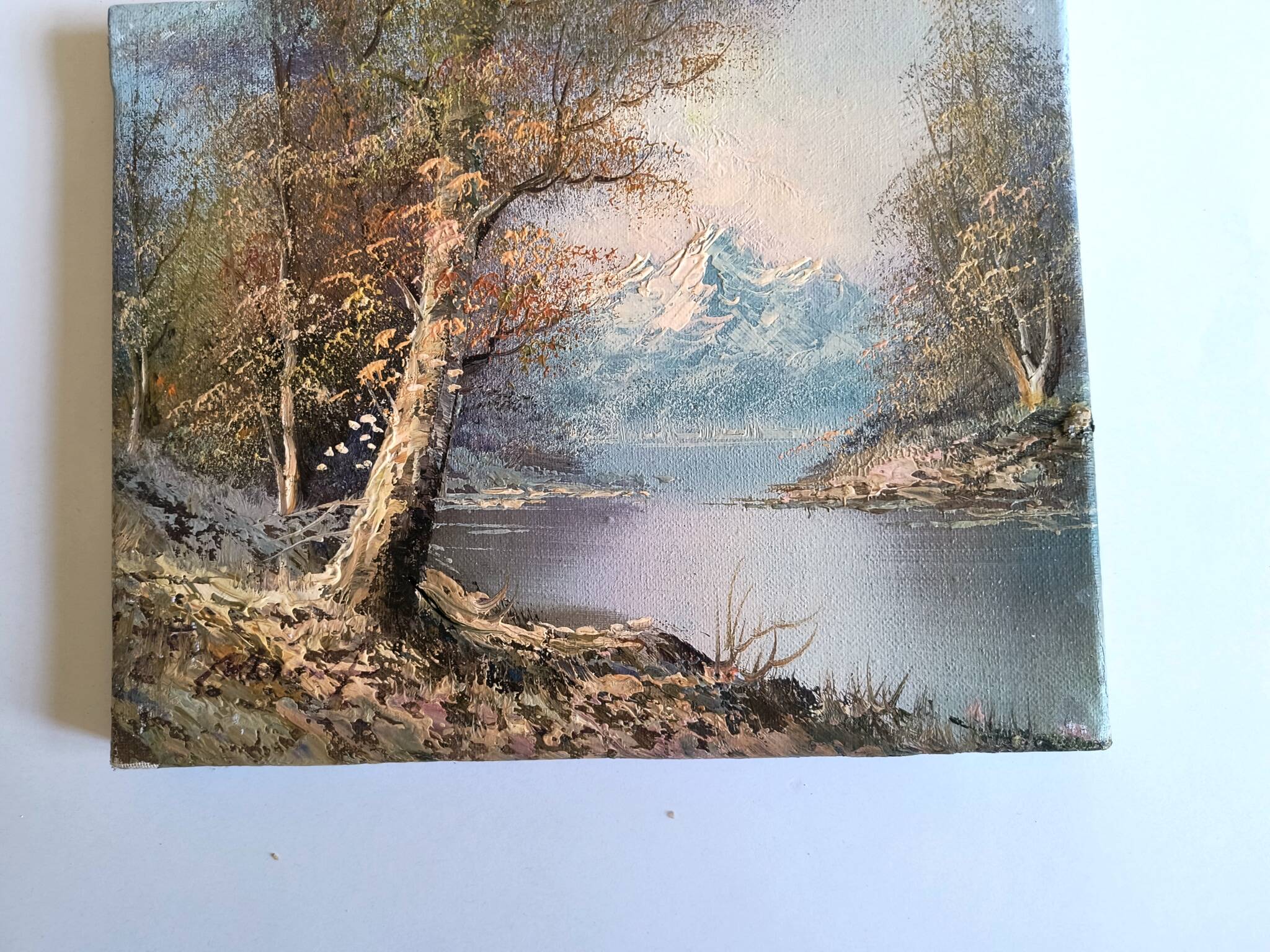 Antique oil painting – Lakeside – nature and tranquility