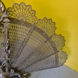 Antique french bronze fireplace screen peacock, from around 1900.