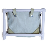 Rattan and canvas magazine rack