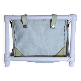 Rattan and canvas magazine rack