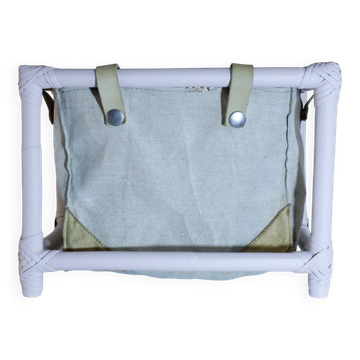 Rattan and canvas magazine rack
