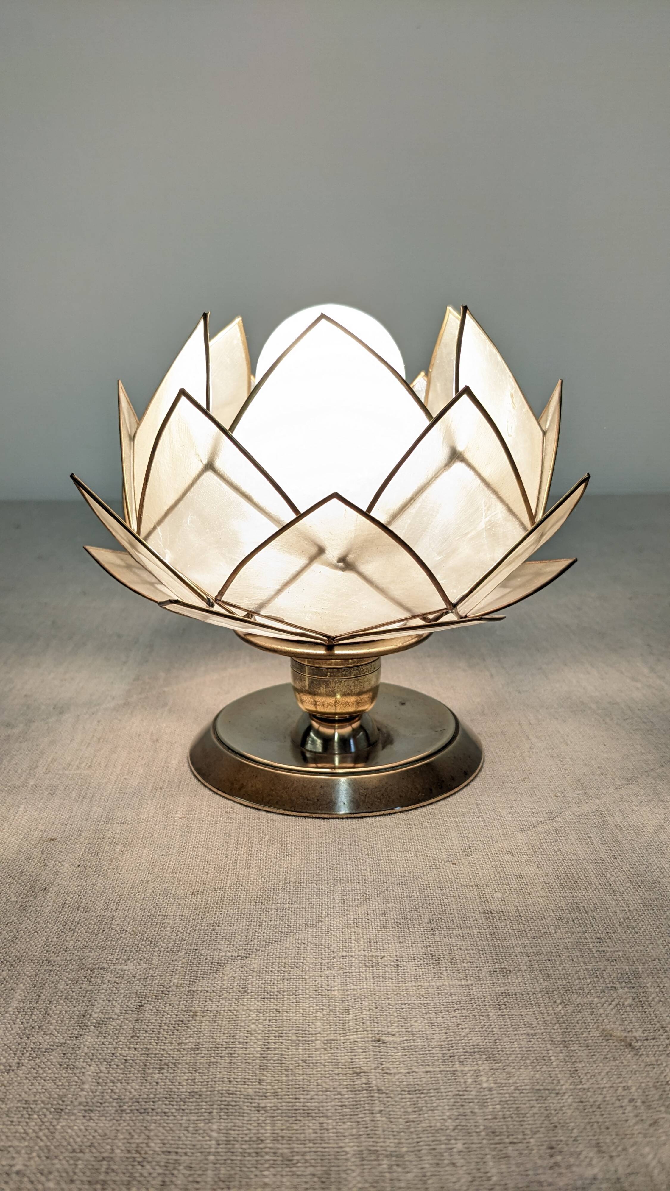 Pair of mother-of-pearl lotus flower bedside or mood lamps