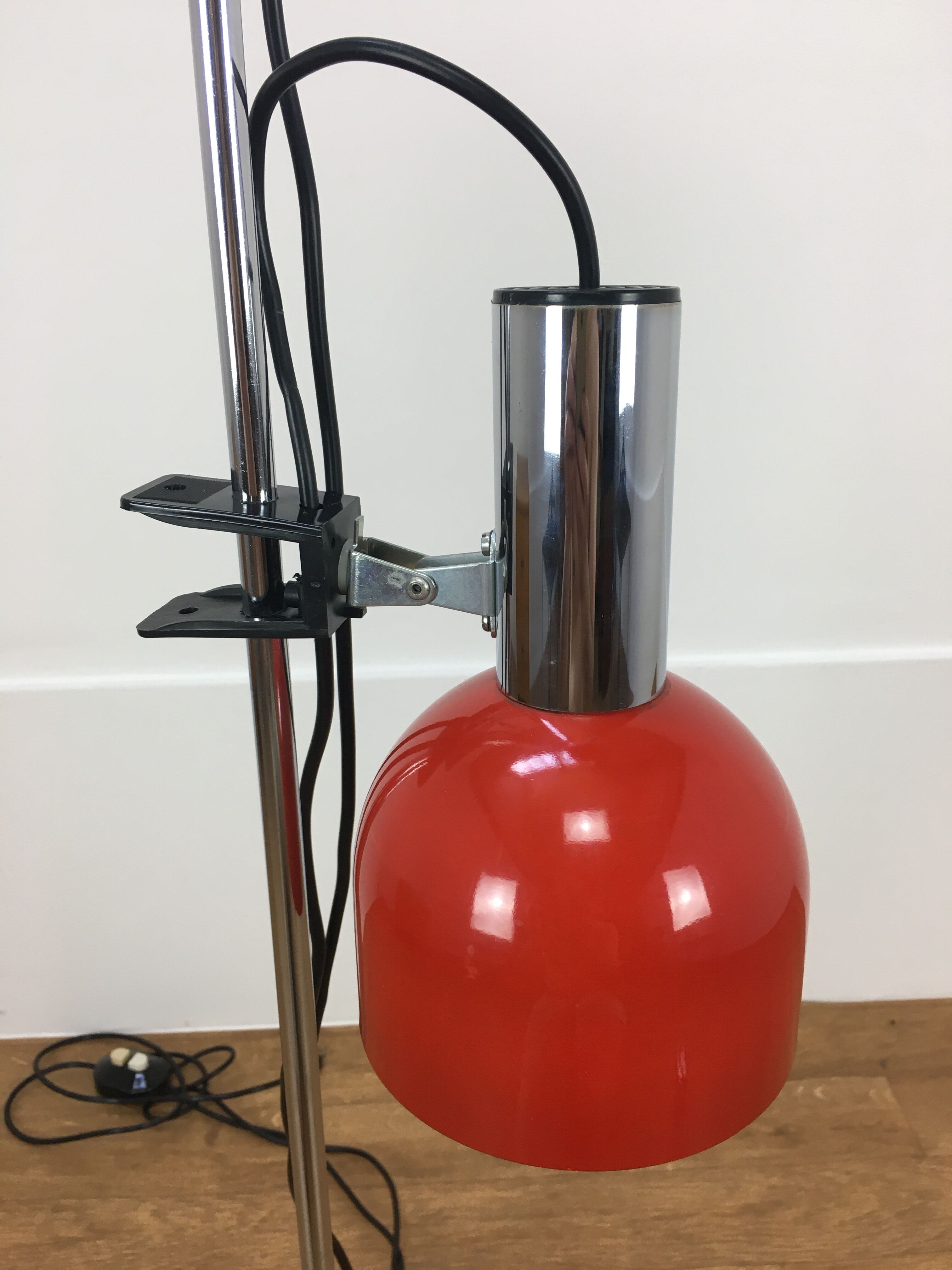 Floor lamp space age 2 spots red and chrome 1970