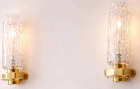 Pair of Art Deco wall sconces - moulded glass and brass