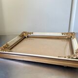 Antique wooden frame with metal gold colored details 28 cm x 22 cm convex glass