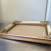 Antique wooden frame with metal gold colored details 28 cm x 22 cm convex glass