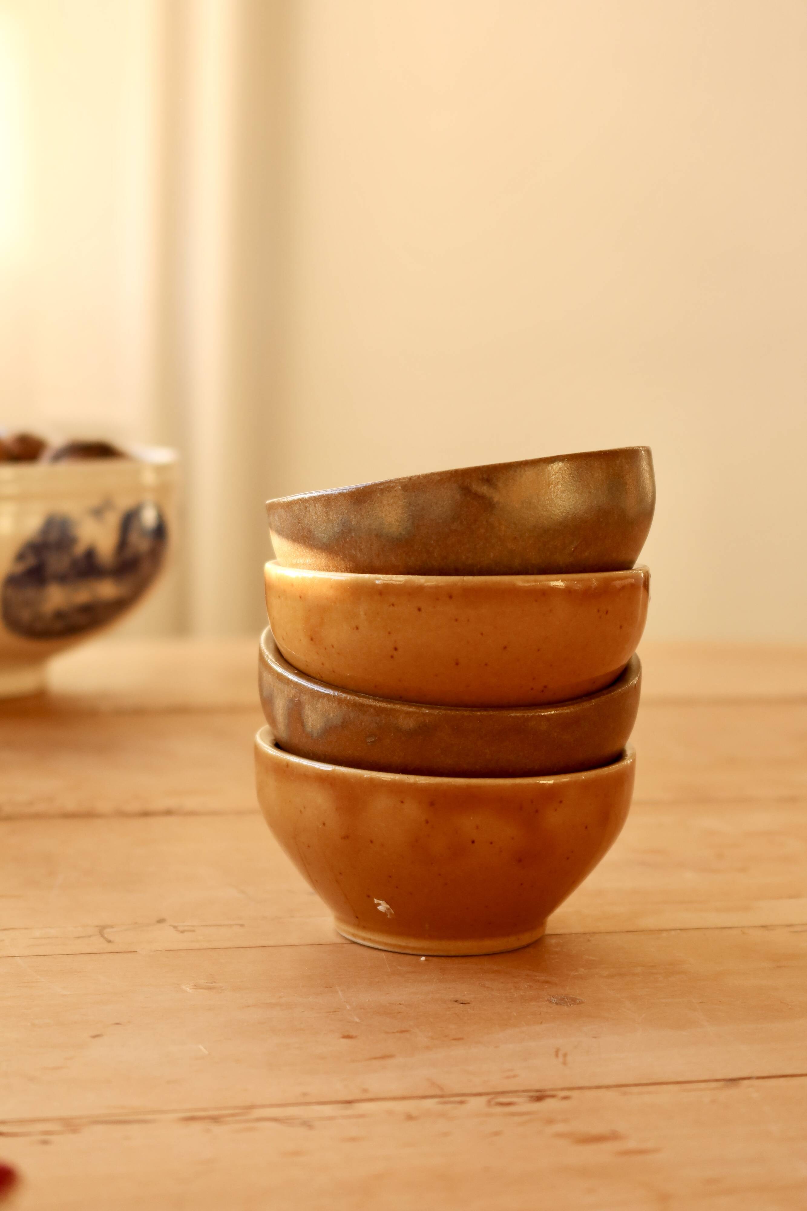4 small mismatched vintage stoneware bowls/ramekins