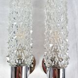 Pair of vintage space age chrome and molded glass wall lights, bedside night light