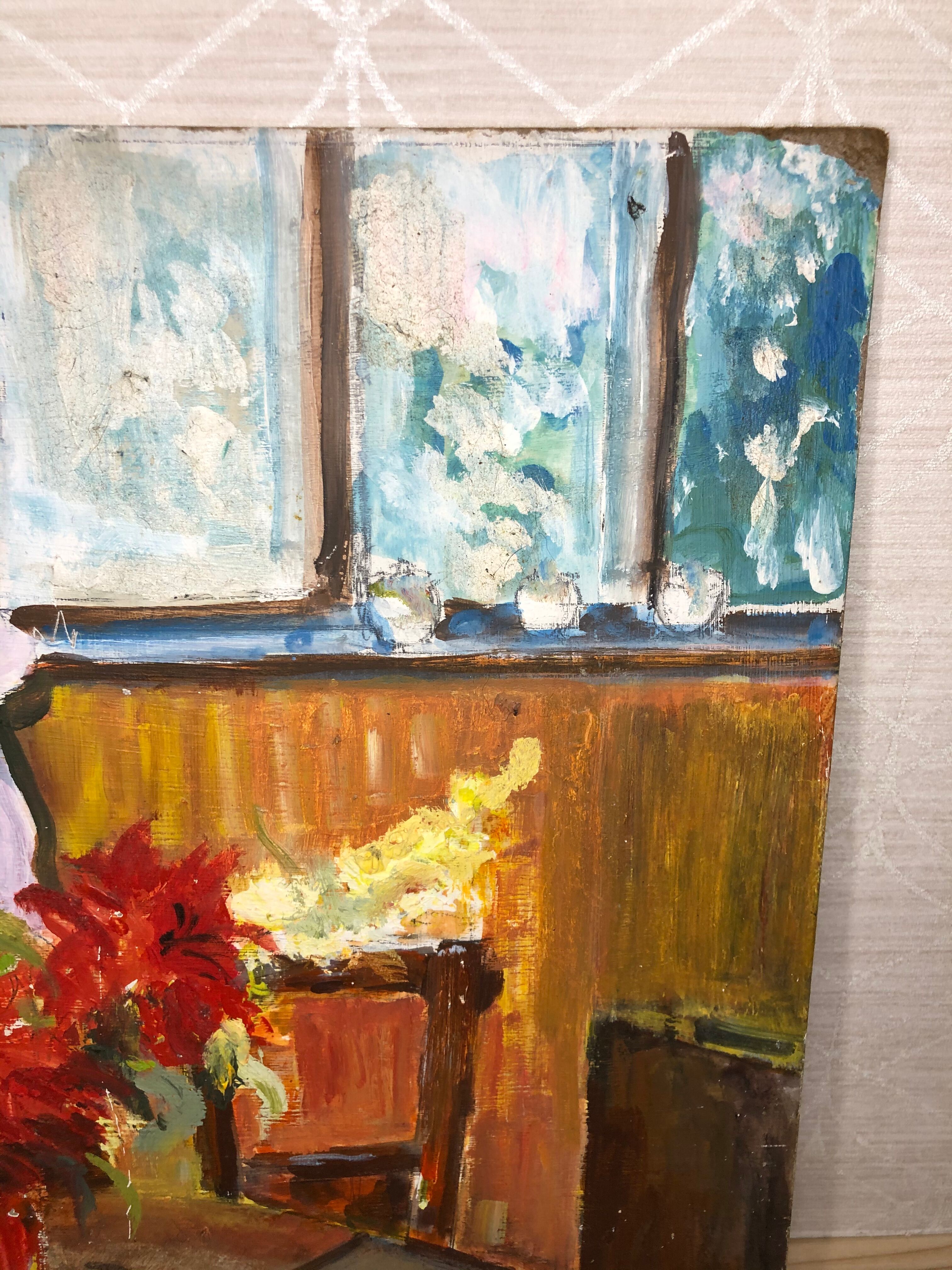 Indoor flower bouquet oil on panel