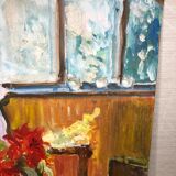 Indoor flower bouquet oil on panel