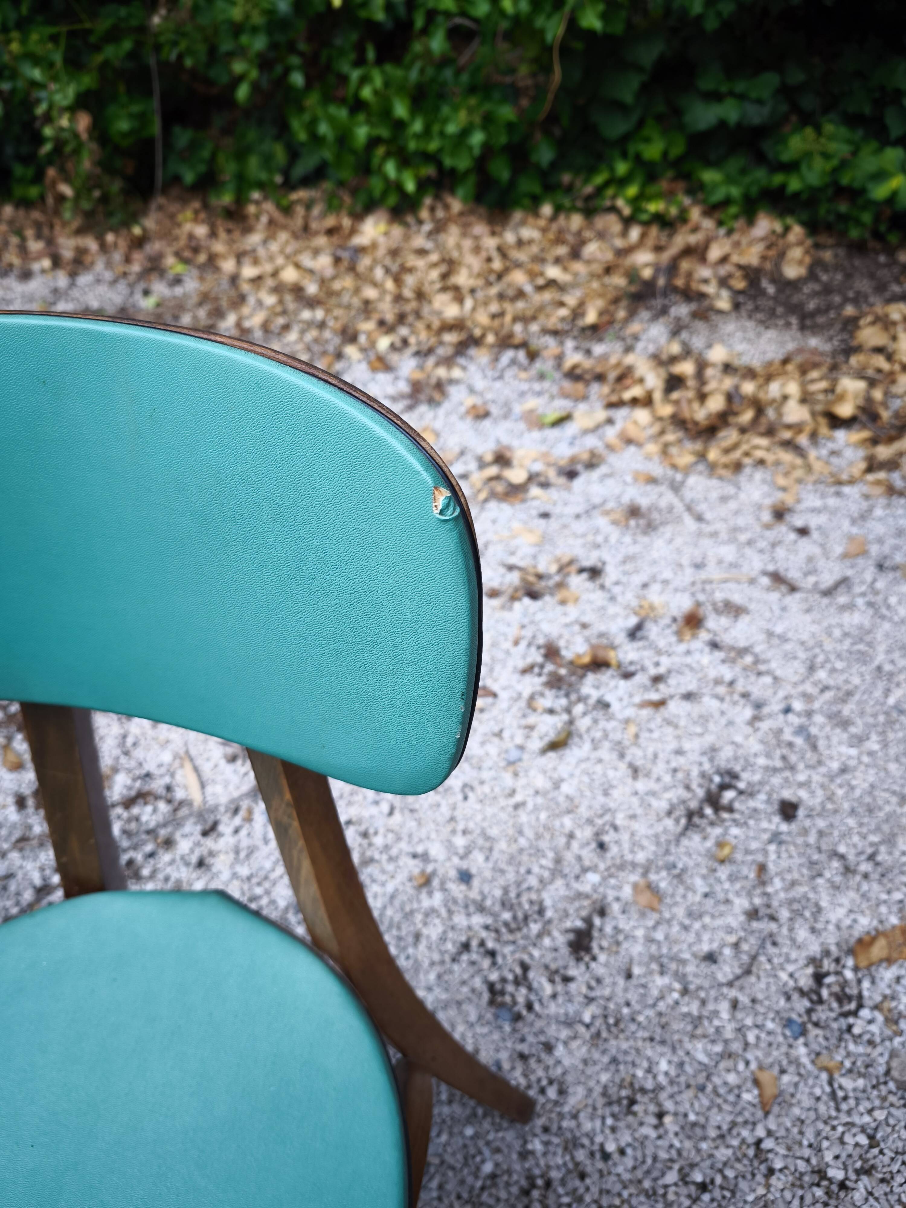 Set of 2 wooden/green chairs