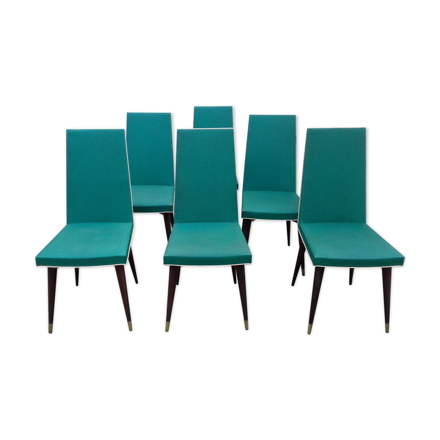 Six modernist green skai chairs