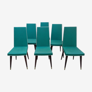 Six modernist green skai chairs