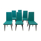 Six modernist green skai chairs