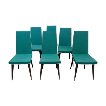 Six modernist green skai chairs