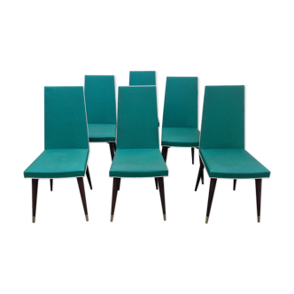 Six modernist green skai chairs