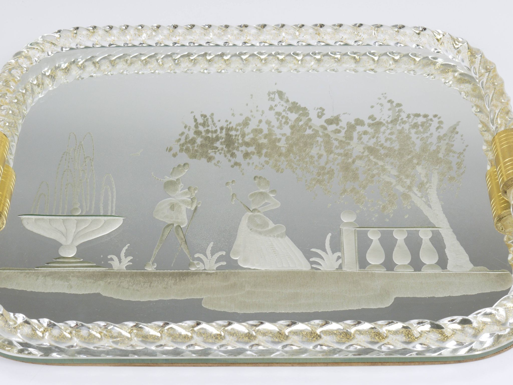 Ercole Barovier Swirl Murano Glass Mirror Serving Tray, Venice, 1940s