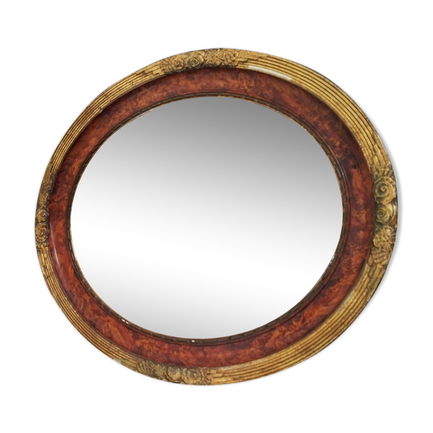 Golden oval art deco mirror