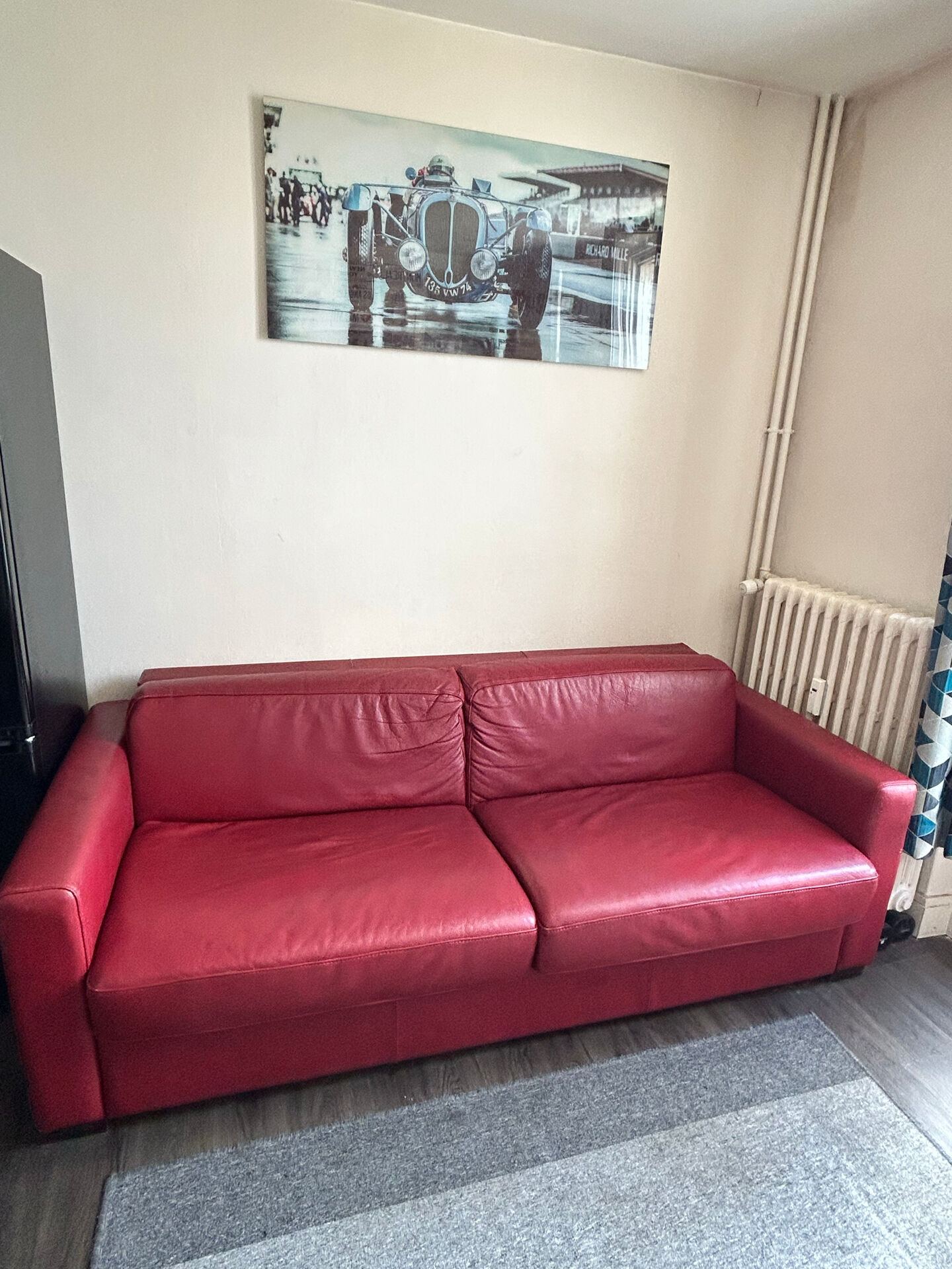 Red genuine cowhide convertible sofa