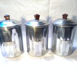 3 metal spice pots, 60s