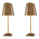 Pair of patinated brass table lamps with bamboo decoration.