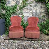 Pair of vintage pink velvet toad armchairs 1960