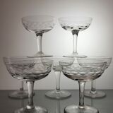 Set of 7 blown glass champagne glasses