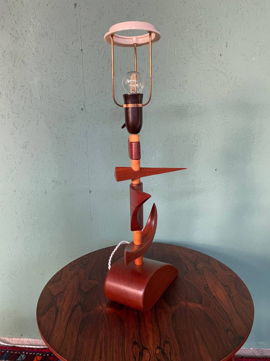 Vintage mid-century modern Danish sculptural teak table lamp