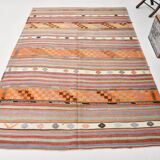 5x8 Orange & Red Striped Vintage Kilim Rug, 173x255Cm SK 32784