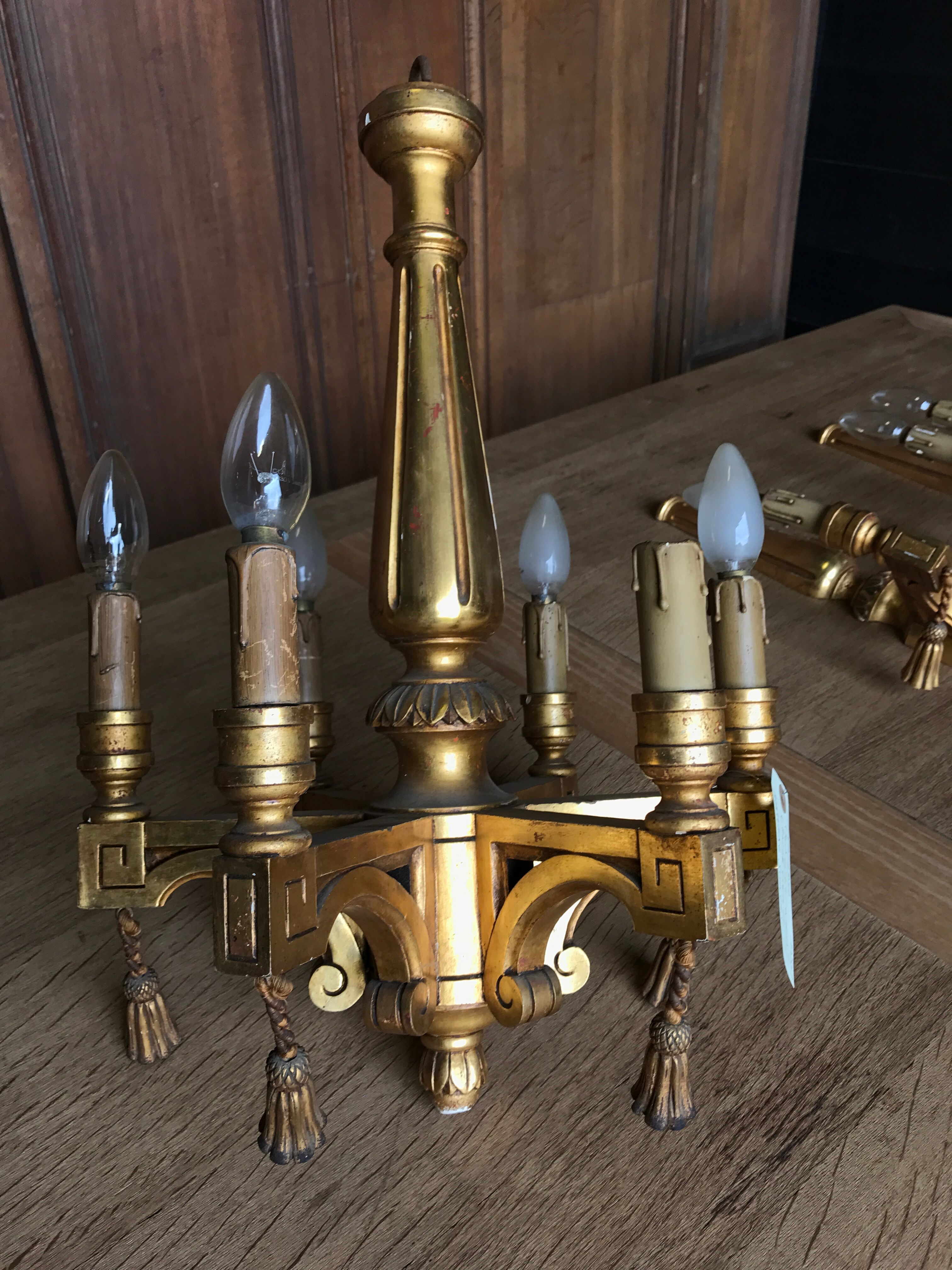 Golden wood chandelier