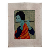 Acrylic on paper, flute player, by Tran Long, 20th century
